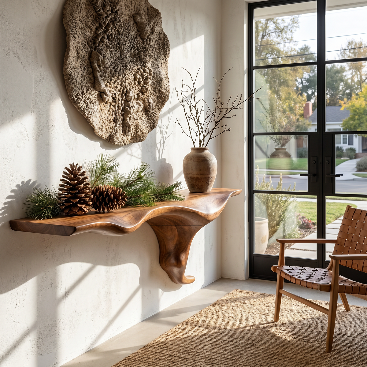 Organic Wall Mounted Console Table With Sculptural Tree Root Design For Entryway