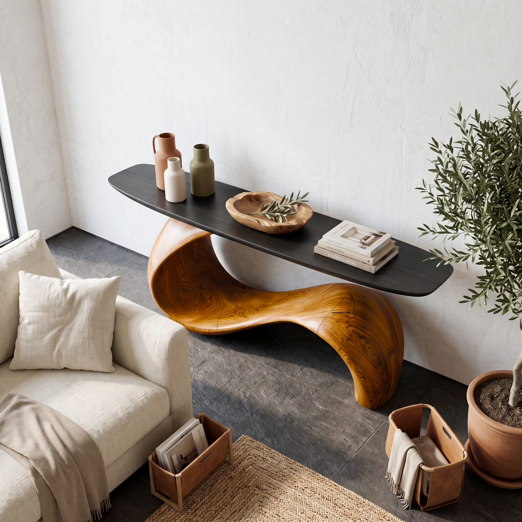 Midcentury Sculptural Console Table Entryway