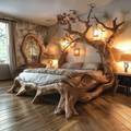 Rustic Solid Wood Bed Frame Queen Bed Vintage Housewarming Gift